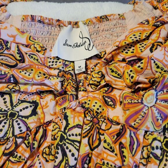 Sam Edelman Medium dress Erica mini flower pockets crepe smocked - Picture 11 of 16